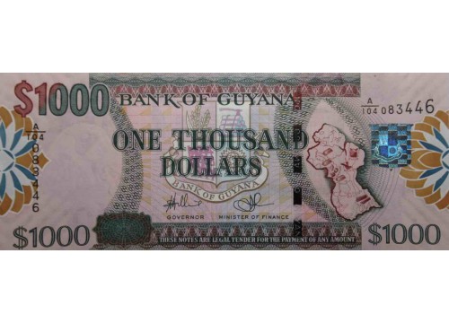 Банкнота Гайана 1000 (тысяча) долларов 2005-09 год. Pick 39b. UNC
