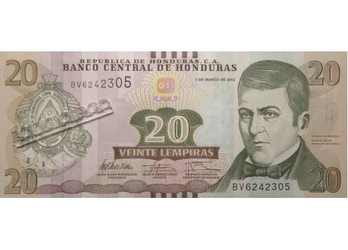 Банкнота Гондурас 20 (двадцать) лемпир 2012 год. Pick 100a UNC