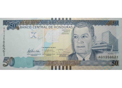 Банкнота Гондурас 50 (пятьдесят) лемпир 2012 год. Pick 101. UNC