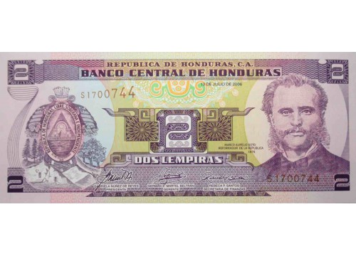 Банкнота Гондурас 2 (две) лемпиры 2006 год. Pick 80Af. UNC