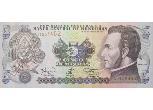 Банкнота Гондурас 5 (пять) лемпир 1997 год. Pick 81b. UNC