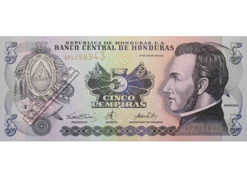 Банкнота Гондурас 5 (пять) лемпир 2001 год. Pick 85b. UNC