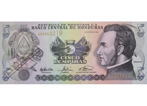 Банкнота Гондурас 5 (пять) лемпир 2003 год. Pick 85c. UNC