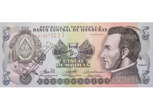 Банкнота Гондурас 5 (пять) лемпир 2006 год. Pick 91a. UNC