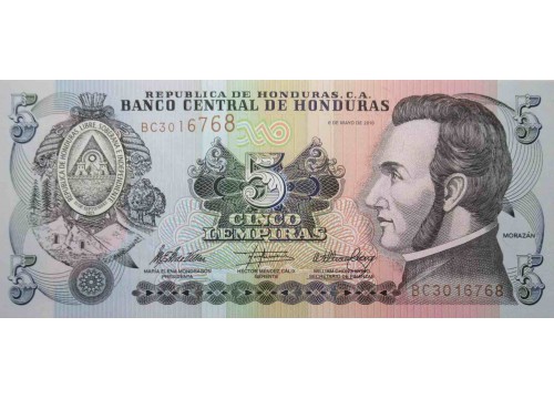 Банкнота Гондурас 5 (пять) лемпир 2010 год. Pick 91c. UNC