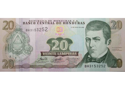 Банкнота Гондурас 20 (двадцать) лемпир 2006 год. Pick 93a. UNC