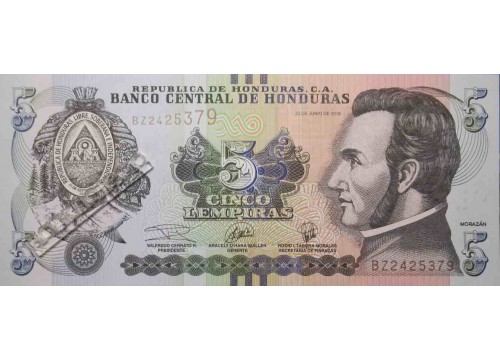 Банкнота Гондурас 5 (пять) лемпир 2019 год. Pick 98d. UNC