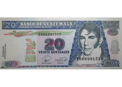 Банкнота Гватемала 20 (двадцать) кетсалей 2007 год. Pick 112b. UNC