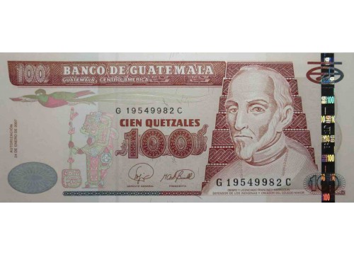 Банкнота Гватемала 100 (сто) кетсалей 2007 год. Pick 114b. UNC