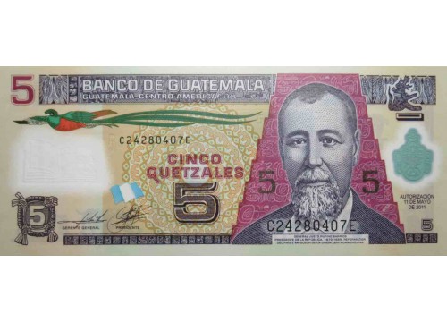 Банкнота Гватемала 5 (пять) кетсалей 2011 год. Pick 122b. UNC