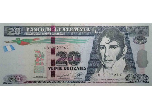 Банкнота Гватемала 20 (двадцать) кетсалей 2012 год. Pick 124c. UNC