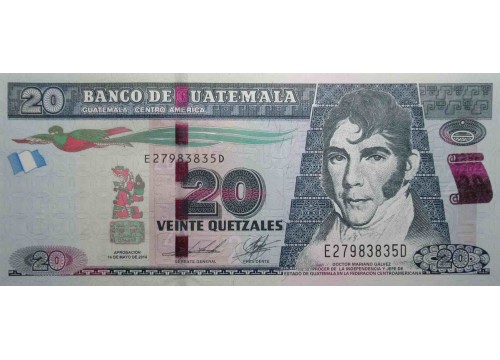 Банкнота Гватемала 20 (двадцать) кетсалей 2014 год. Pick 124d. UNC