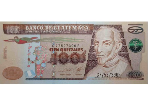 Банкнота Гватемала 100 (сто) кетсалей 2014 год. Pick 126d. UNC