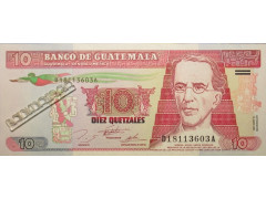 Банкнота Гватемала 10 (десять) кетсалей 1995 год. Pick 89. UNC