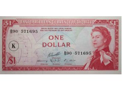 Банкнота Карибские о-ва 1 (один) доллар 1965 год. Pick 13k. UNC