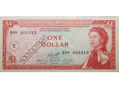 Банкнота Карибские о-ва 1 (один) доллар 1965 год. Pick 13o. UNC