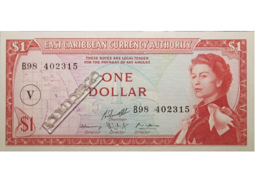 Банкнота Карибские о-ва 1 (один) доллар 1965 год. Pick 13o. UNC