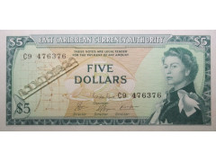 Банкнота Карибские о-ва 5 (пять) долларов 1965 год. Pick 14g. UNC