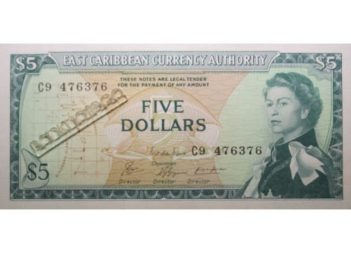 Банкнота Карибские о-ва 5 (пять) долларов 1965 год. Pick 14g. UNC