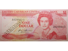 Банкнота Карибские о-ва 1 (один) доллар 1985-1988 год. Pick 17g. UNC