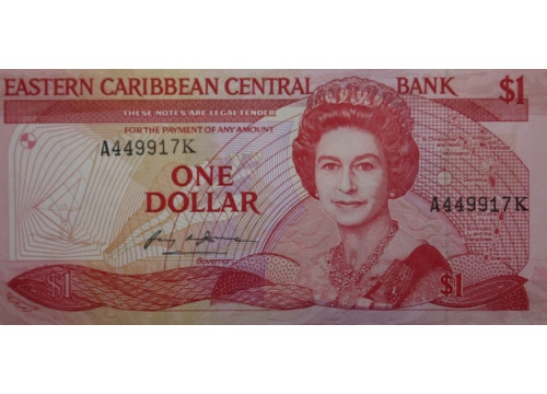 Банкнота Карибские о-ва 1 (один) доллар 1985-1988 год. Pick 17k. UNC