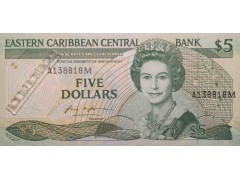 Банкнота Карибские о-ва 5 (пять) долларов 1986-88 год. Pick 18m. UNC