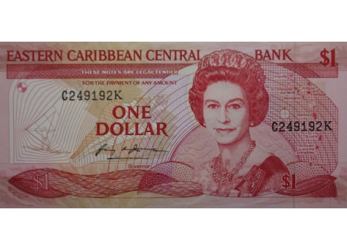 Банкнота Карибские о-ва 1 (один) доллар 1988-89 год. Pick 21k. UNC