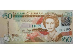 Банкнота Карибские о-ва 50 (пятьдесят) долларов 2008 год. Pick 50. UNC