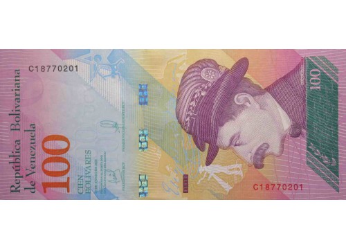 Банкнота Венесуэла 100 (сто) боливаров 2018 год. Pick 106a. UNC