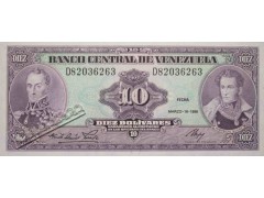 Банкнота Венесуэла 10 (десять) боливаров 1986 год. Pick 61a. UNC