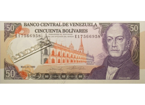 Банкнота Венесуэла 50 (пятьдесят) боливаров 1990 год. Pick 72. UNC