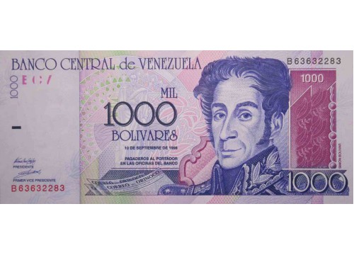 Банкнота Венесуэла 1000 (тысяча) боливаров 1998 год. Pick 79. UNC