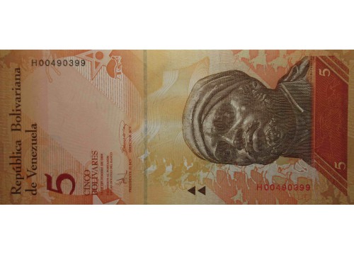 Банкнота Венесуэла 5 (пять) боливаров 2008 год. Pick 89c. UNC
