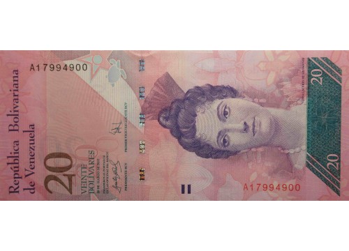Банкнота Венесуэла 20 (двадцать) боливаров 2007 год. Pick 91a. UNC