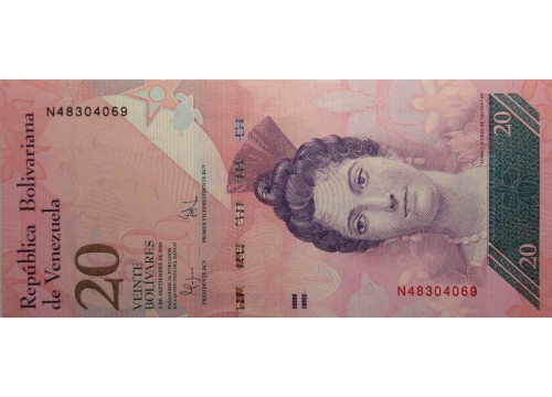 Банкнота Венесуэла 20 (двадцать) боливаров 2009 год. Pick 91d. UNC