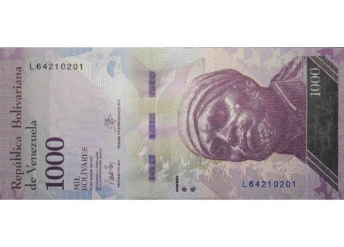 Банкнота Венесуэла 1000 (тысяча) боливаров 2017 год. Pick 95b. UNC