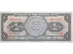 Банкнота Мексика 1 (один) песо 1967 год. Серия BEB. Pick 59j. UNC