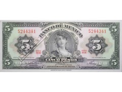 Банкнота Мексика 5 (пять) песо 1961 год. Серия MM. Pick 60g. UNC