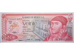 Банкнота Мексика 20 (двадцать) песо 1973 год. Серия BF. Pick 64b7. UNC