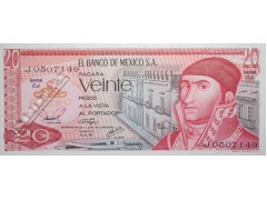 Банкнота Мексика 20 (двадцать) песо 1976 год. Серия Cj. Pick 64c3. UNC
