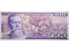 Банкнота Мексика 100 (сто) песо 1978 год. Pick 66b6. Серия JR. UNC