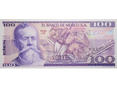 Банкнота Мексика 100 (сто) песо 1979 год. Pick 68b2. Серия LE. UNC