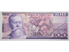 Банкнота Мексика 100 (сто) песо 1981 год. Pick 74a1. Серия SU. UNC