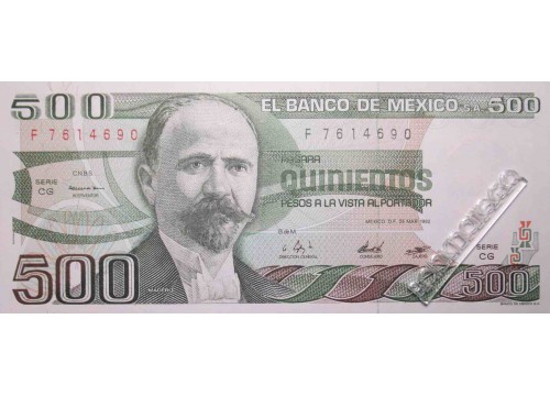 Банкнота Мексика 500 (пятьсот) песо 1982 год. Серия CG. Pick 75b1. UNC