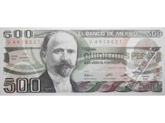 Банкнота Мексика 500 (пятьсот) песо 1984 год. Серия DY. Pick 79b1. UNC