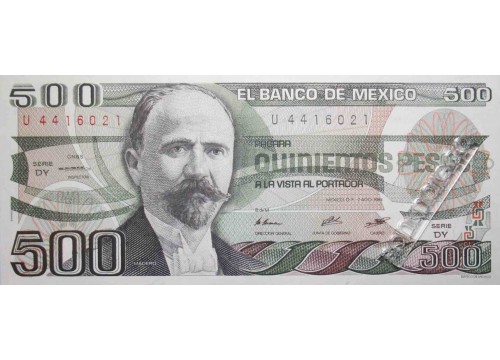 Банкнота Мексика 500 (пятьсот) песо 1984 год. Серия DY. Pick 79b1. UNC