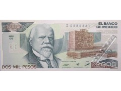 Банкнота Мексика 2000 (две тысячи) песо 1987 год. Серия CQ. Pick 86b1. UNC