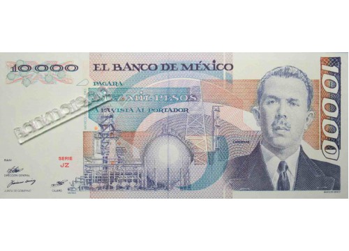 Банкнота Мексика 10000 (десять тысяч) песо 1985 год. Pick 89.1. Серия JZ. UNC