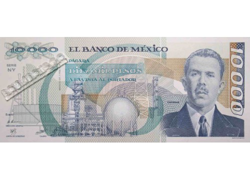 Банкнота Мексика 10000 (десять тысяч) песо 1988 год. Pick 90b. Серия NY. UNC