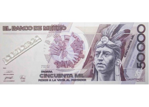 Банкнота Мексика 50000 (пятьдесят тысяч) песо 1990 год. Pick 93b1. Серия FU. UNC